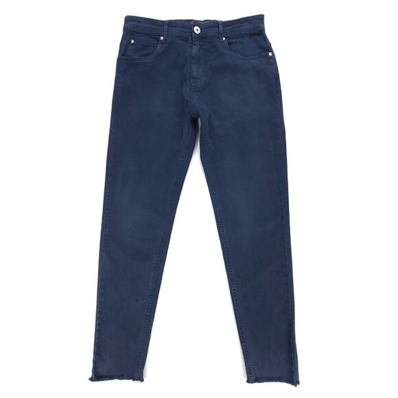 ZARA MAN 90s Slim Fit Stretch Denim Raw Hem Ankle Crop Chino Pants 31 Navy Blue - Picture 1 of 9
